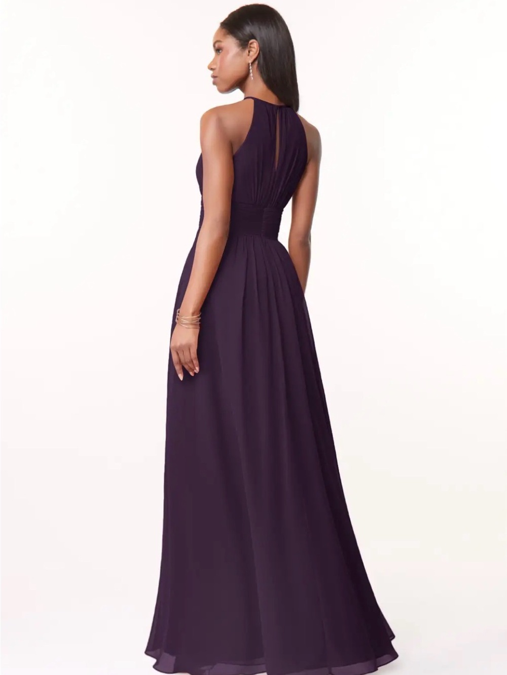 Azazie Ginger Plum Bridesmaid Dress 
Size 6 | NWT | Chiffon Halter Formal Gown - Picture 14 of 15